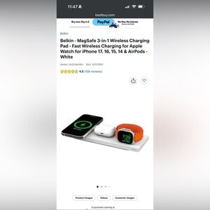 Belkin MagSafe 3-in-1 Wireless Charging Pad — White — Excellent Condition